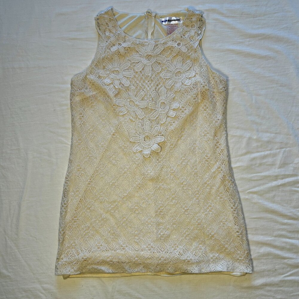 IVORY CREAM, COTTONY, LACE MINI SHIFT DRESS, SMALL (BIN C)